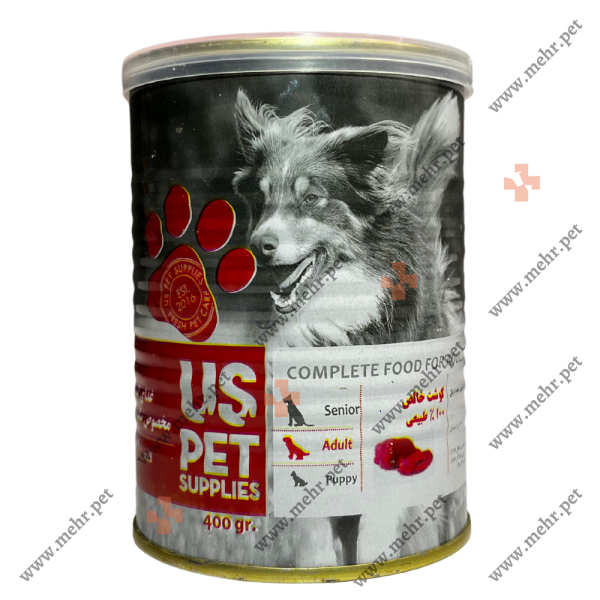 کنسرو سگ یو اس پت بالغ طعم گوشت خالص 400g|Canned dog US pet adult pure meat taste 400g