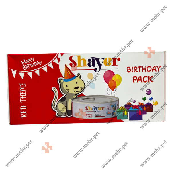 پک تولد گربه شایر طعم مرغ و ژامبون قرمز|Shire cat birthday pack with chicken and red ham flavor