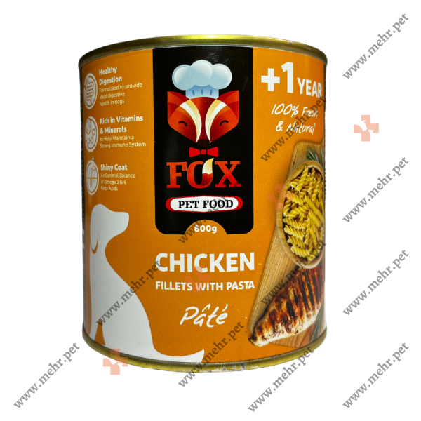 کنسرو سگ فاکس پته طعم فیله مرغ و پاستا 800g|Canned Fox Pate Chicken Fillet and Pasta Flavor 800g