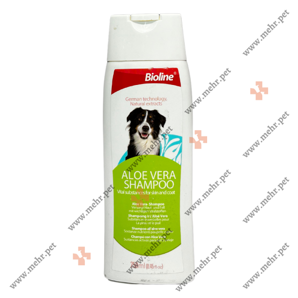 شامپوی سگ بیولاین پوست های حساس رایحه آلوئه‌ورا|Bioline dog shampoo for sensitive skin with aloe vera scent